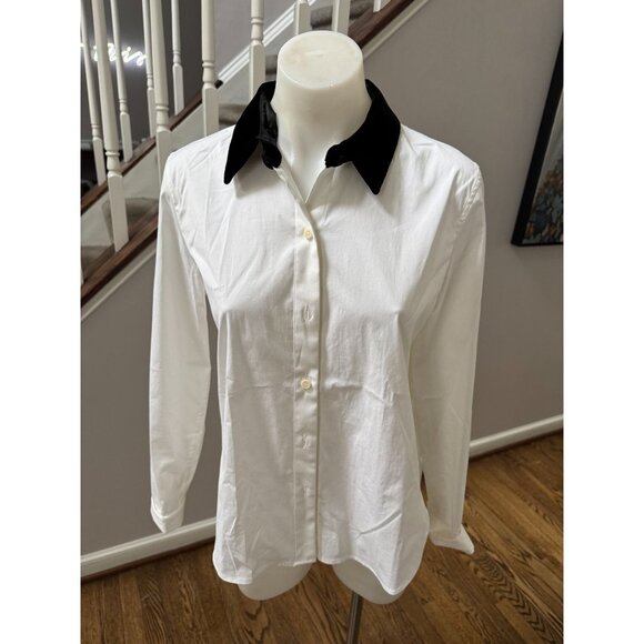 Theory Stretch Cotton Fancy Shirt Velvet Collar White Black Size Small - Picture 2 of 3